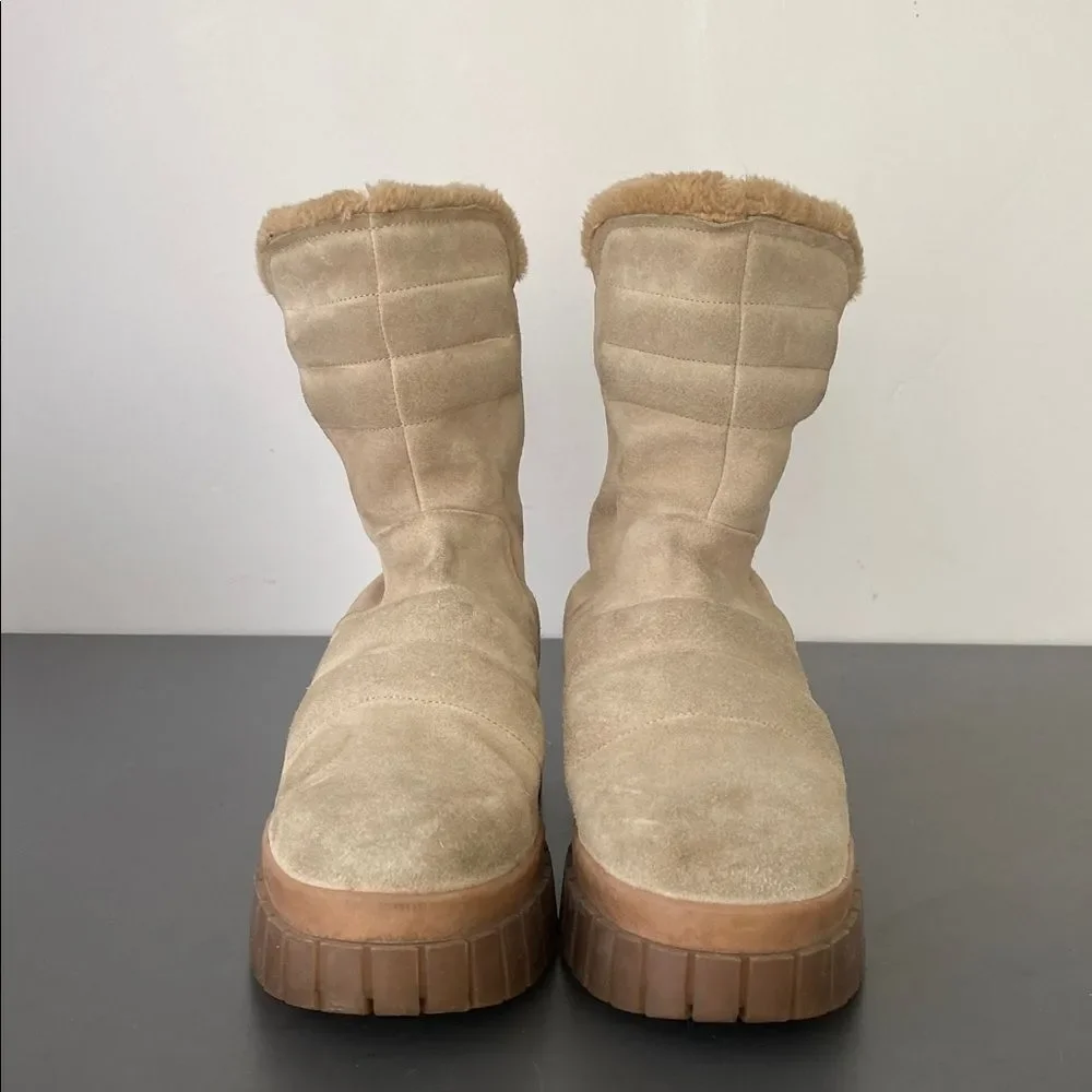 Free People Fable Faux Fur Chunky Boots 38 (7.5-8) Tan Suede Lug Sole Ankle Boho